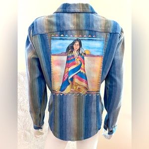 Vintage Wrangler Custom Blue Denim Western Snaps Barn Farm Pioneer Shirt Large